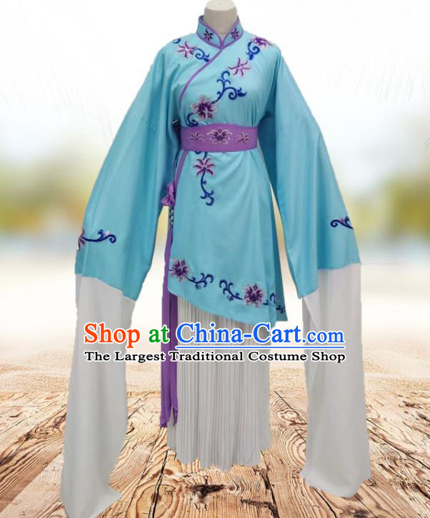China Traditional Yue Opera Beauty Blue Dress Outfits Peking Opera Hua Tan Clothing Ancient Young Woman Garment Costumes