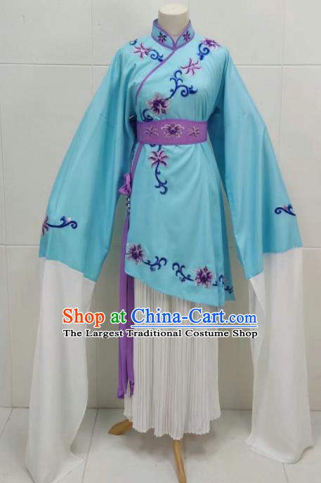 China Traditional Yue Opera Beauty Blue Dress Outfits Peking Opera Hua Tan Clothing Ancient Young Woman Garment Costumes