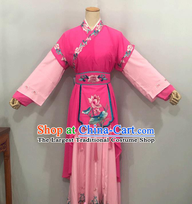 China Peking Opera Hua Tan Clothing Ancient Maidservant Costumes Traditional Yue Opera Court Lady Rosy Dress Outfits