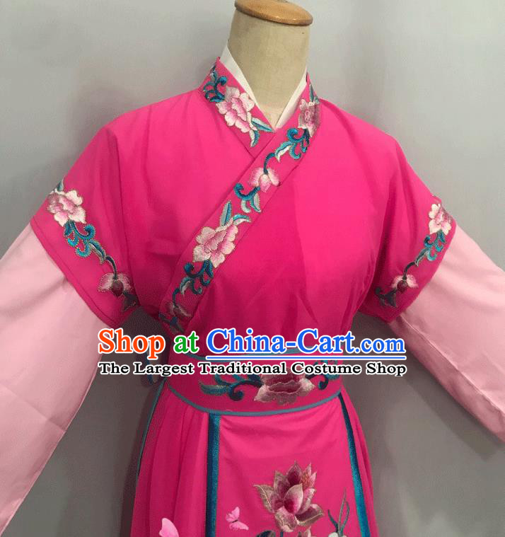 China Peking Opera Hua Tan Clothing Ancient Maidservant Costumes Traditional Yue Opera Court Lady Rosy Dress Outfits