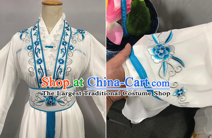 China Peking Opera Diva Clothing Ancient Young Beauty Garment Costumes Traditional Yue Opera Swordswoman White Dress Outfits