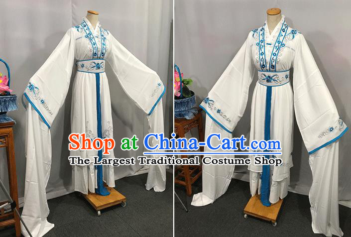 China Peking Opera Diva Clothing Ancient Young Beauty Garment Costumes Traditional Yue Opera Swordswoman White Dress Outfits