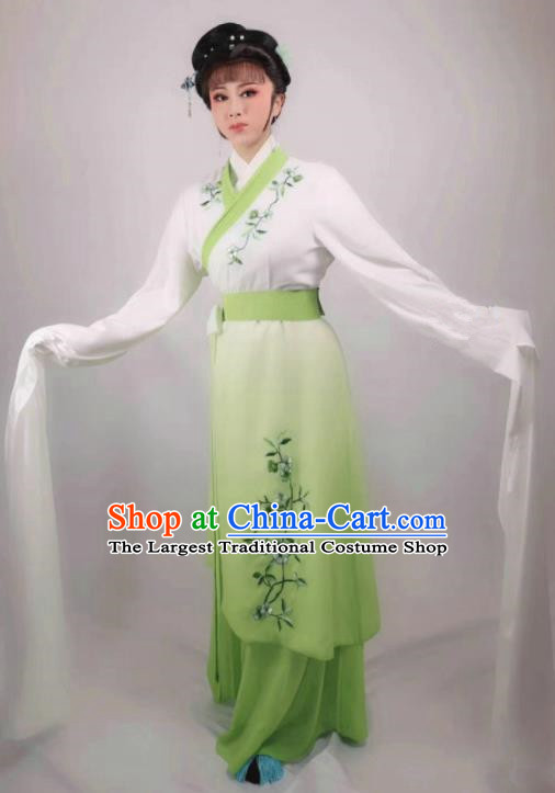 China Traditional Shaoxing Opera Diva Light Green Dress Outfits Peking Opera Actress Clothing Ancient Young Mistress Garment Costumes