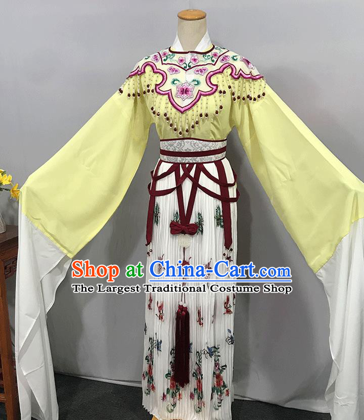 China Peking Opera Fairy Clothing Ancient Goddess Garment Costumes Traditional Shaoxing Opera Princess Yellow Dress Outfits