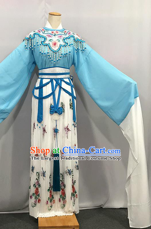 China Traditional Shaoxing Opera Princess Blue Dress Outfits Peking Opera Fairy Clothing Ancient Goddess Garment Costumes