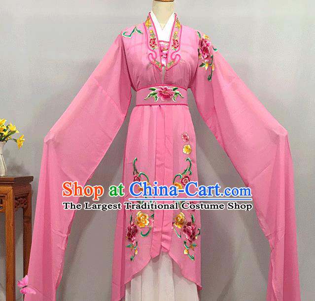 China Ancient Flower Fairy Garment Costumes Traditional Yueju Opera Actress Pink Water Sleeve Dress Outfits Peking Opera Hua Tan Clothing