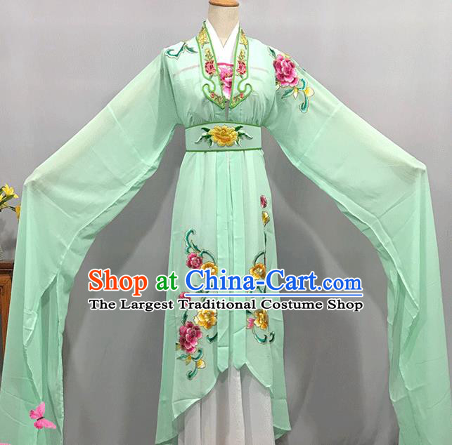 China Peking Opera Hua Tan Clothing Ancient Flower Fairy Garment Costumes Traditional Yueju Opera Actress Light Green Water Sleeve Dress Outfits
