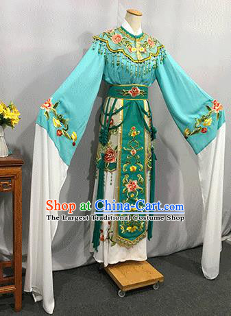 China Traditional Shaoxing Opera Actress Clothing Peking Opera Hua Tan Green Dress Outfits Ancient Empress Garment Costumes