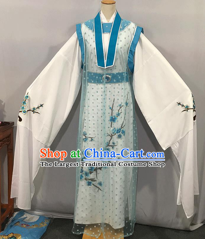 China Beijing Opera Xiaosheng White Robe Uniforms Traditional Huangmei Opera Scholar Clothing Opera Poet Li Shangyin Garment Costume