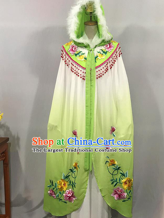 China Traditional Shaoxing Opera Actress Mantle Peking Opera Hua Tan Embroidered Green Cape Ancient Princess Clothing