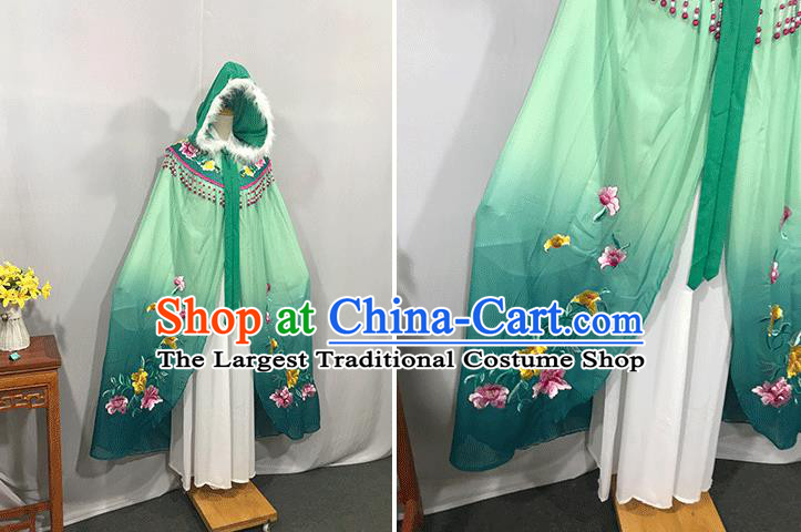 China Traditional Shaoxing Opera Princess Mantle Peking Opera Diva Embroidered Green Cape Ancient Court Lady Clothing