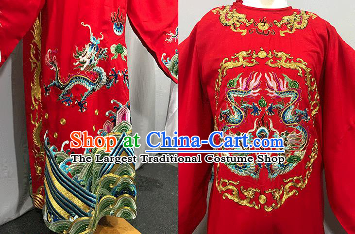 China Opera Emperor Garment Costume Beijing Opera Xiaosheng Red Embroidered Robe Uniforms Traditional Huangmei Opera Lord Clothing