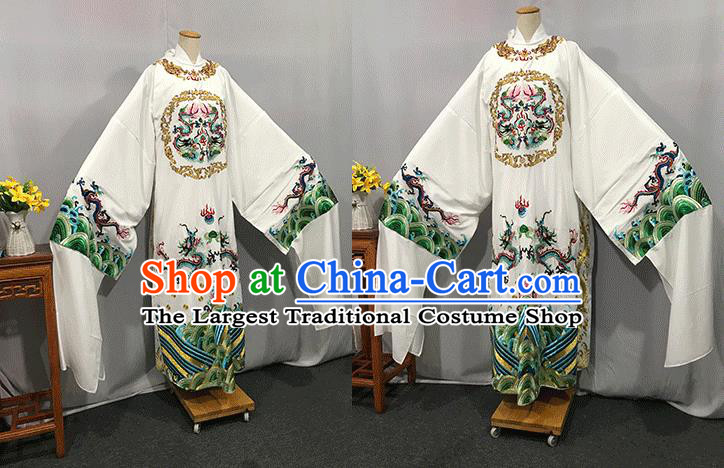 China Beijing Opera Xiaosheng White Embroidered Robe Uniforms Traditional Huangmei Opera Lord Clothing Opera Emperor Garment Costume