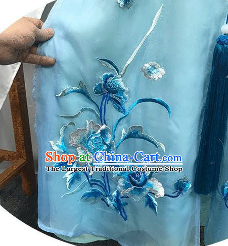 China Traditional Yue Opera Goddess Light Blue Dress Outfits Peking Opera Diva Clothing Ancient Princess Garment Costumes