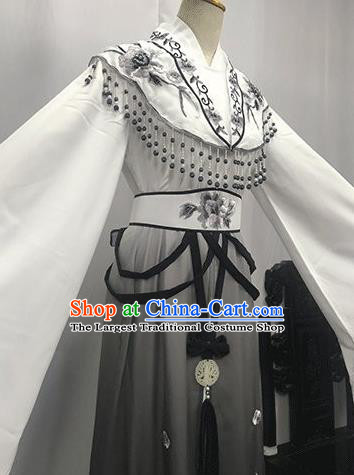 China Ancient Fairy Garment Costumes Traditional Yue Opera Princess Grey Dress Outfits Peking Opera Hua Tan Clothing