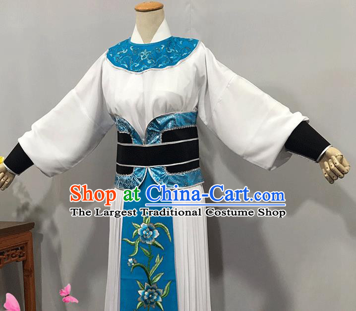 China Traditional Shaoxing Opera Swordsman Clothing Opera Warrior Garment Costume Beijing Opera Wusheng White Uniforms