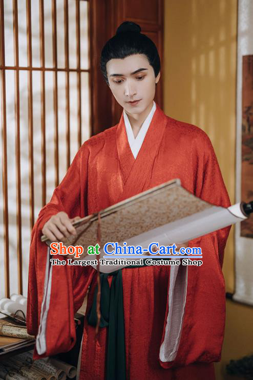 China Song Dynasty Noble Childe Clothing Ancient Royal Prince Garment Costume Traditional Hanfu Red Robe Apparel