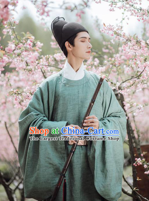China Ancient Civil Officer Garment Costume Traditional Hanfu Green Robe Ming Dynasty Academy Scholar Clothing