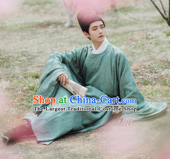 China Ancient Civil Officer Garment Costume Traditional Hanfu Green Robe Ming Dynasty Academy Scholar Clothing