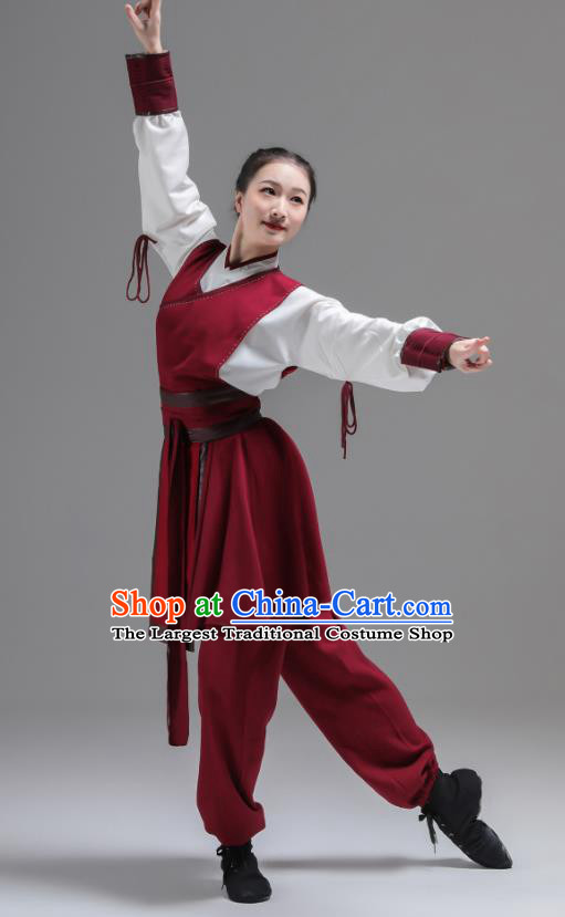 China Kung Fu Dance Fashion Classical Dance Clothing Women Martial Arts Performance Costume Sword Dance Red Uniforms