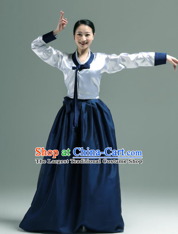 China Classical Dance Clothing Women Stage Performance Costumes Woman Dance Navy Satin Dress Uniforms Korean Dance Fashion