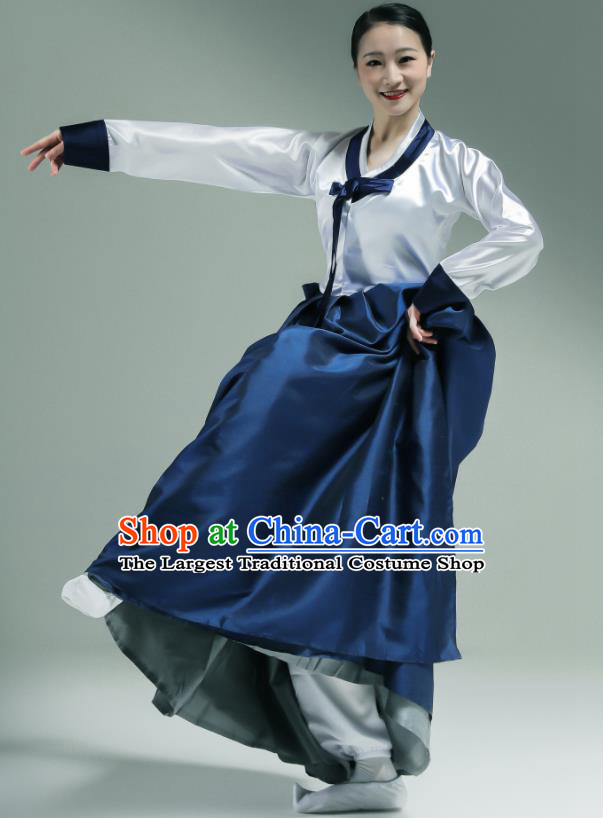 China Classical Dance Clothing Women Stage Performance Costumes Woman Dance Navy Satin Dress Uniforms Korean Dance Fashion