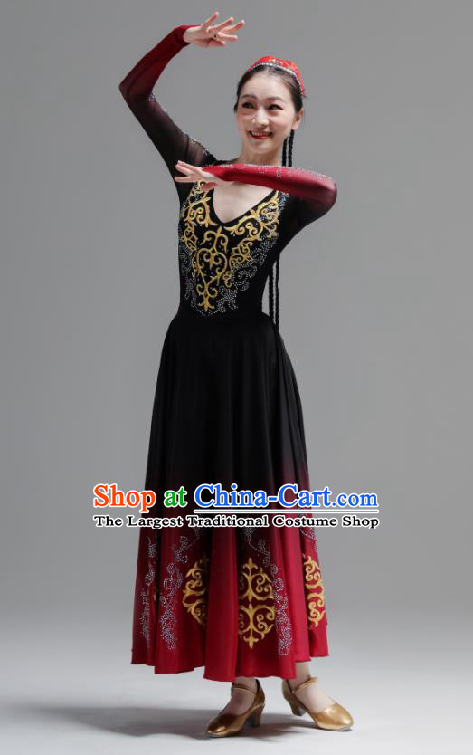 Chinese Uighur Nationality Dance Clothing Xinjiang Dance Costumes Ethnic Woman Garments Uyghur Minority Performance Red Dress Outfits