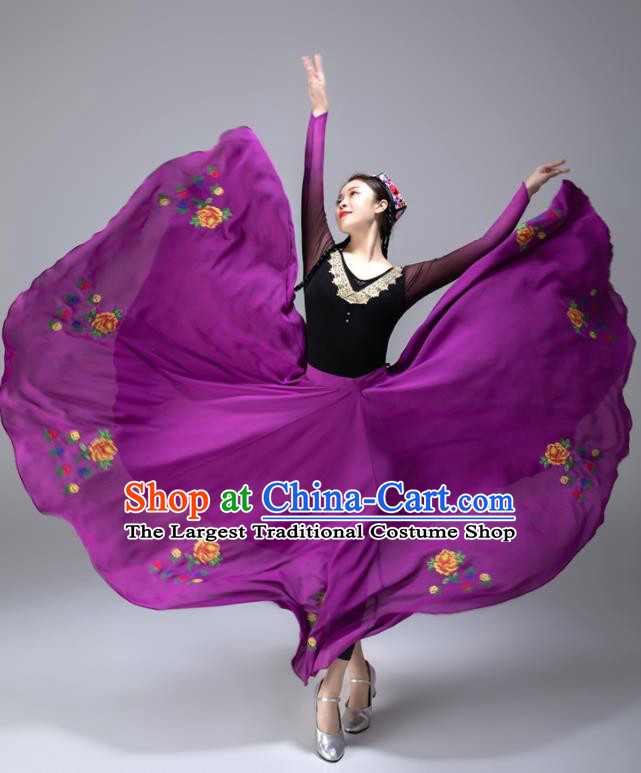 Chinese Xinjiang Stage Performance Garment Costumes Uighur Minority Purple Dress Ethnic Woman Dance Outfits Uyghur Nationality Dance Clothing