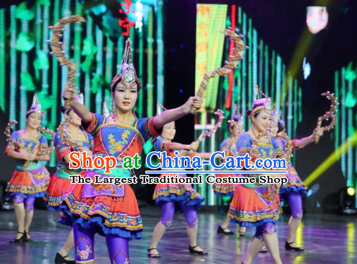 Chinese Woman Dance Garments Guangxi Minority Dance Dress Ethnic Stage Performance Outfits She Nationality Folk Dance Clothing