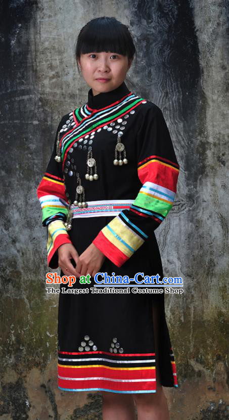 Chinese She Nationality Folk Dance Clothing Woman Dance Garments Guangxi Minority Festival Black Dress Ethnic Stage Performance Outfits
