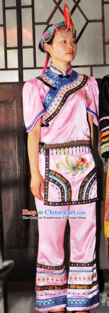Chinese Dong Minority Festival Dress Ethnic Stage Performance Pink Outfits She Nationality Folk Dance Clothing Woman Dance Garments