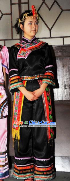 Chinese Woman Dance Garments Dong Minority Festival Dress Ethnic Stage Performance Black Outfits She Nationality Folk Dance Clothing
