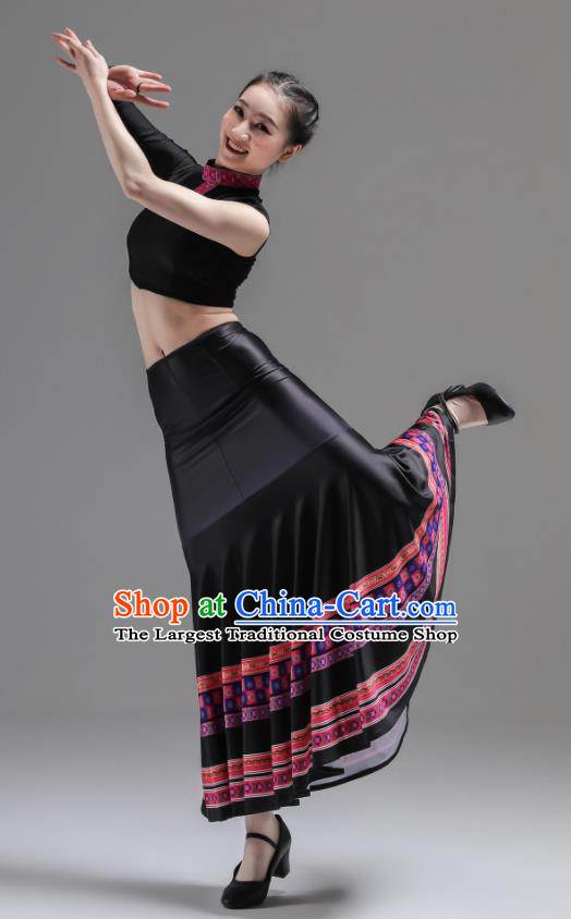 Chinese Ethnic Woman Garments Dai Minority Performance Black Dress Outfits Yunnan Nationality Pavane Clothing Peacock Dance Costumes