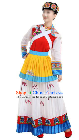 Chinese Yunnan Festival Dance Garments Bai Minority Folk Dance Dress Ethnic Woman Outfits Naxi Nationality Clothing