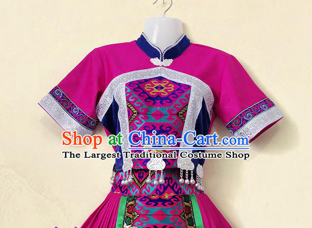 Chinese Miao Nationality Folk Dance Clothing Hmong Minority Female Short Dress Guizhou Ethnic Festival Performance Rosy Outfits