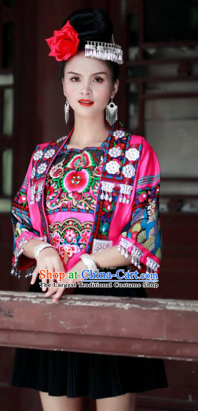 Chinese Xiangxi Ethnic Festival Performance Embroidered Outfits Miao Nationality Folk Dance Clothing Hmong Minority Female Short Dress