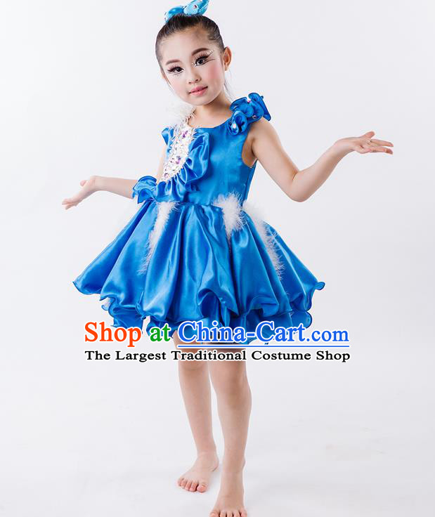 China Children Compere Blue Dress Modern Dance Fashion Chorus Performance Costume Girl Dance Clothing