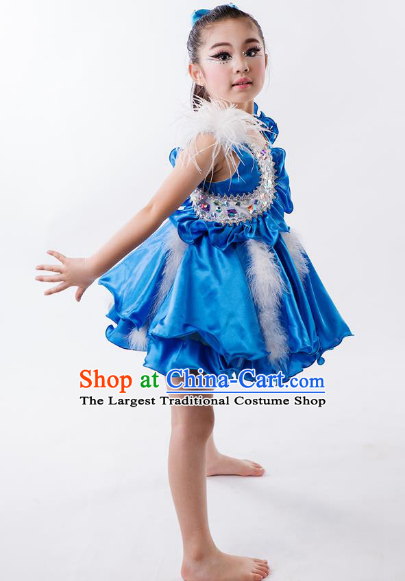 China Children Compere Blue Dress Modern Dance Fashion Chorus Performance Costume Girl Dance Clothing