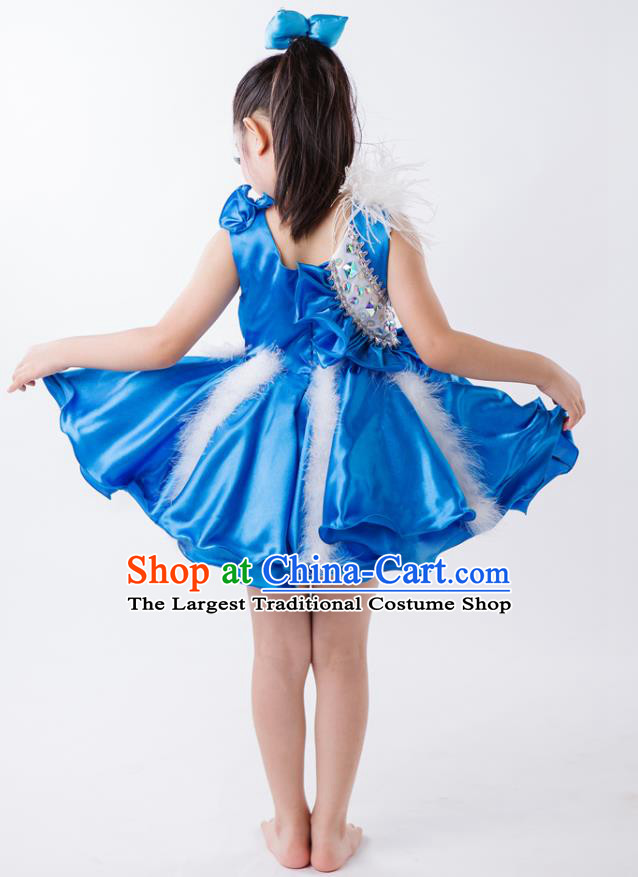 China Children Compere Blue Dress Modern Dance Fashion Chorus Performance Costume Girl Dance Clothing