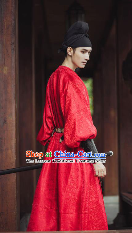 China Ancient Swordsman Garment Costume Traditional Hanfu Red Robe Tang Dynasty Young Hero Historical Clothing