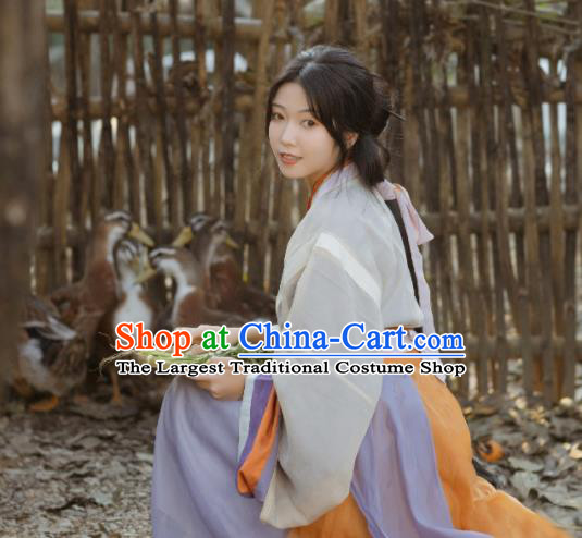 China Jin Dynasty Young Woman Historical Clothing Ancient Village Lady Garment Costumes Traditional Hanfu Dress