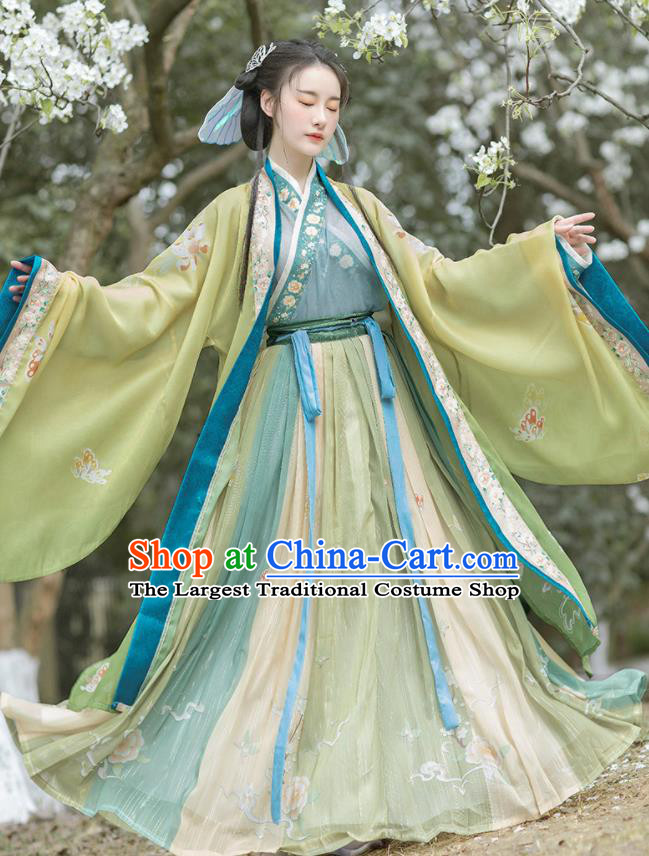 China Song Dynasty Imperial Consort Historical Clothing Ancient Court Woman Garment Costumes Traditional Green Hanfu Dress Apparels