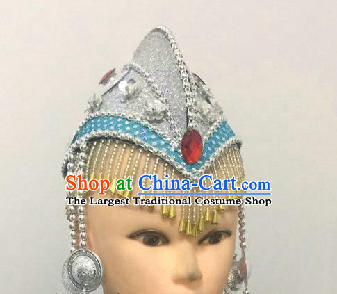 China Minority Dance Hair Accessories Mongolian Ethnic Performance Tassel Headpiece Mongolian Nationality Folk Dance Headdress