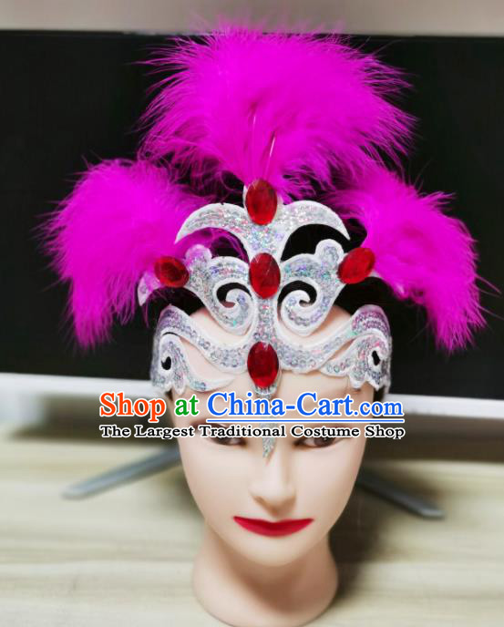 Chinese Woman Dance Purple Feather Headpiece Stage Performance Headdress Classical Dance Hair Accessories Opening Dance Hair Crown