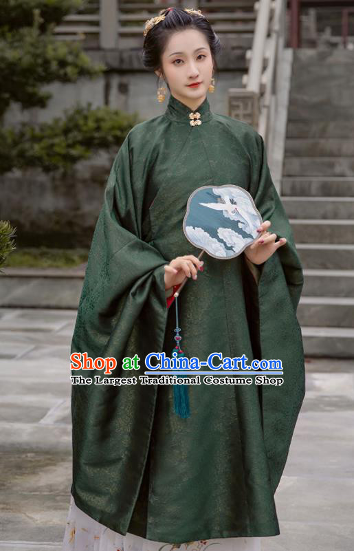 China Traditional Noble Woman Hanfu Garments Ming Dynasty Countess Historical Clothing Ancient Royal Princess Green Dresses