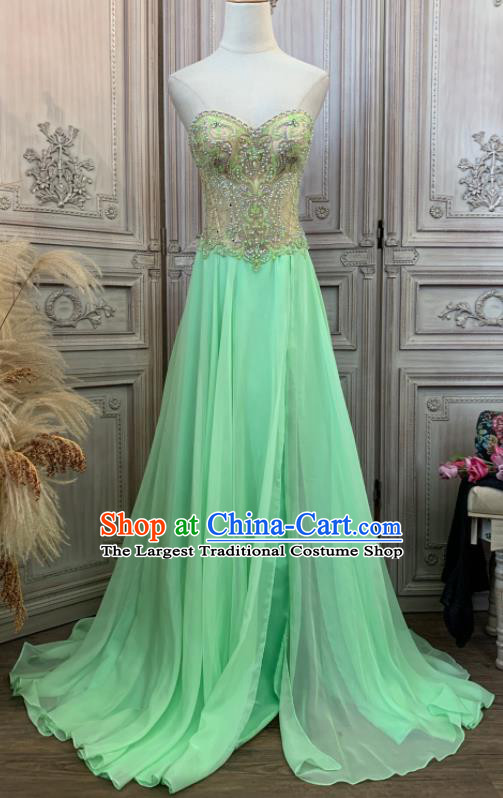 Vintage Ballroom Dance Clothing European Party Garment Costume Annual Meeting Formal Attire Light Green Tube Full Dress