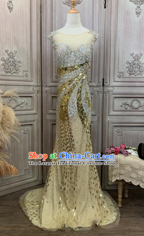 Top Wedding Trailing Full Dress Waltz Dance Diamond Clothing European Vintage Garment Costume Annual Meeting Formal Attire