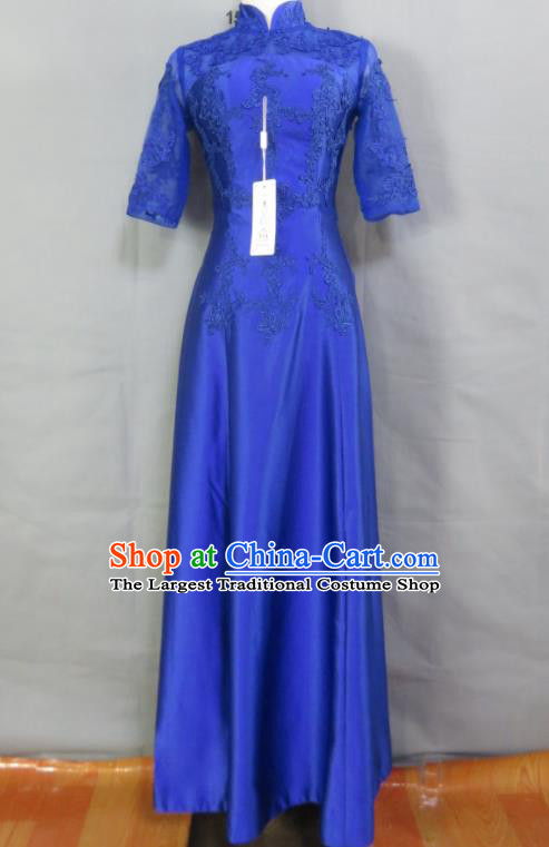 Top Annual Meeting Performance Clothing Bridesmaid Royalblue Full Dress Compere Formal Attire Women Chorus Garment Costume