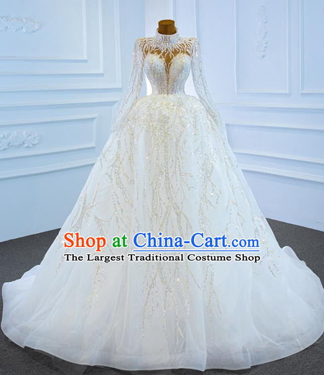 Custom Ceremony Compere Clothing Luxury Embroidery Sequins Wedding Dress Vintage Formal Garment Marriage Bride Trailing Full Dress Catwalks Princess Costume