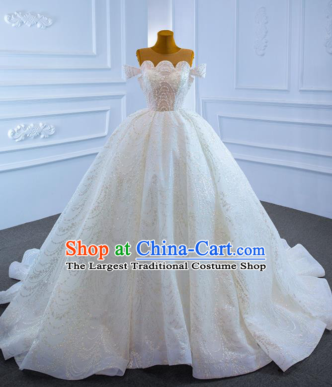 Custom Catwalks Formal Costume Ceremony Vintage Clothing Luxury Trailing Wedding Dress Compere Embroidery Pearls Garment Marriage Bride Full Dress